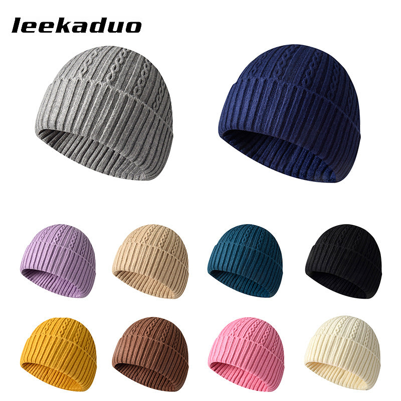 Men's winter casual solid color knitted wool hat