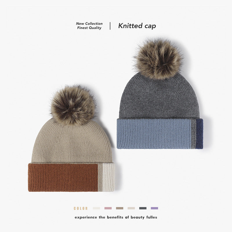 Color-blocked knitted outdoor warm thickened and versatile beanie