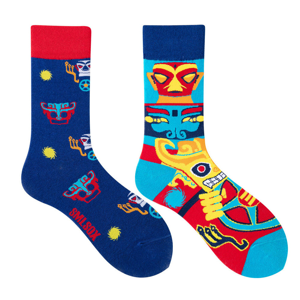 All Season mid high tube Asymmetrical Colorful trendy cotton socks