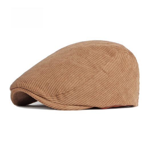 Solid color all season corduroy british retro forward beret