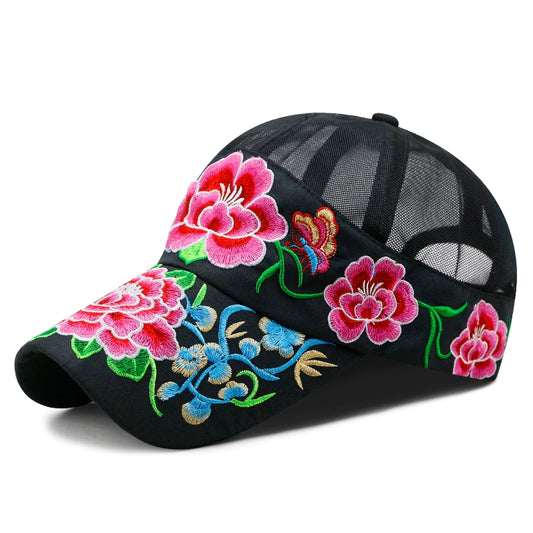 Women's summer ethnic style embroidered mesh breathable cap