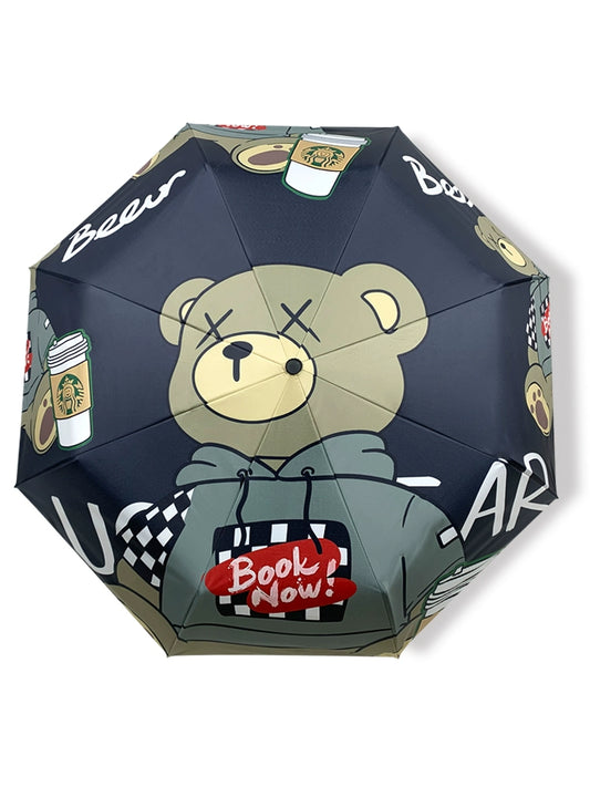 Bear Cartoon-Printed Automatic Folding Umbrella for All Season