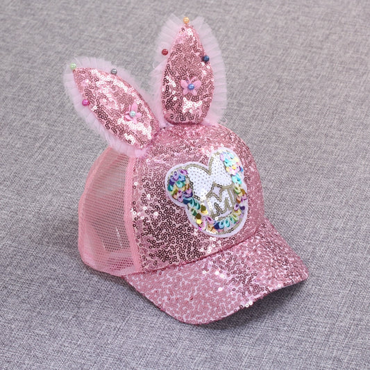 Kids cute rabbit ears sequined summer cap