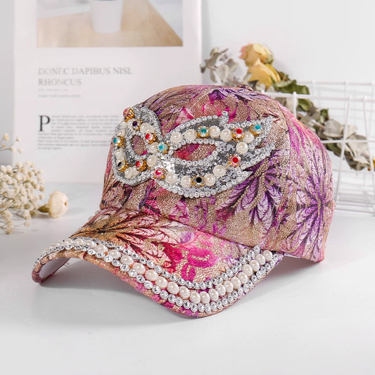 Women's all season diamond studded pearl cap