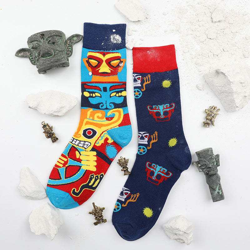 All Season mid high tube Asymmetrical Colorful trendy cotton socks