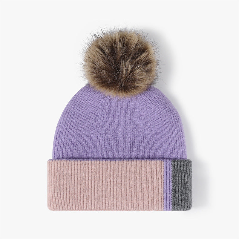 Color-blocked knitted outdoor warm thickened and versatile beanie