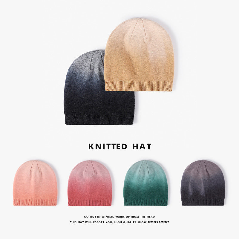 Knitted Gradient Dyeing Outdoor Woolen Beanie