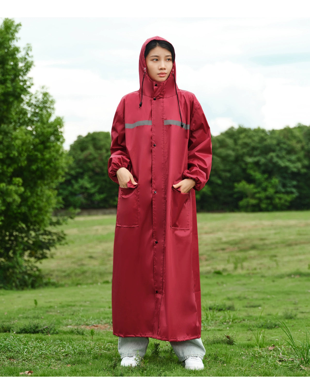 New long raincoat, Full body rainstorm one-piece windbreaker poncho