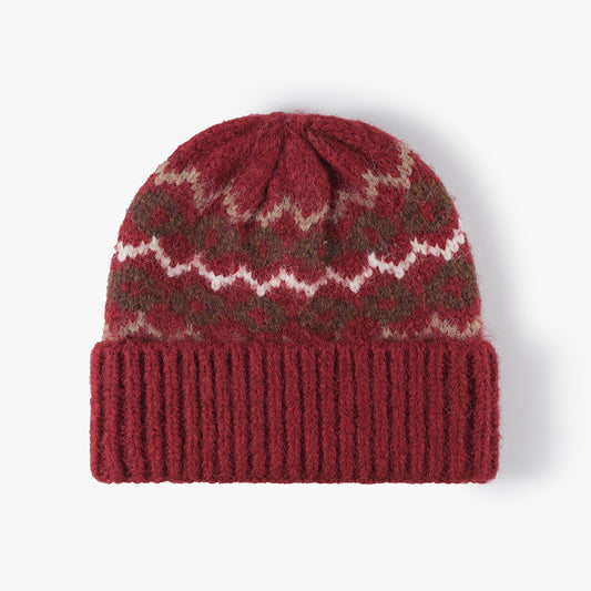 Winter striped jacquard warm thickened knitted outdoor hat