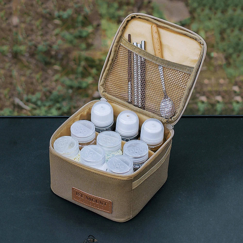 9PC Set Portable Camping Spice Storage Bag with Jars Organizer