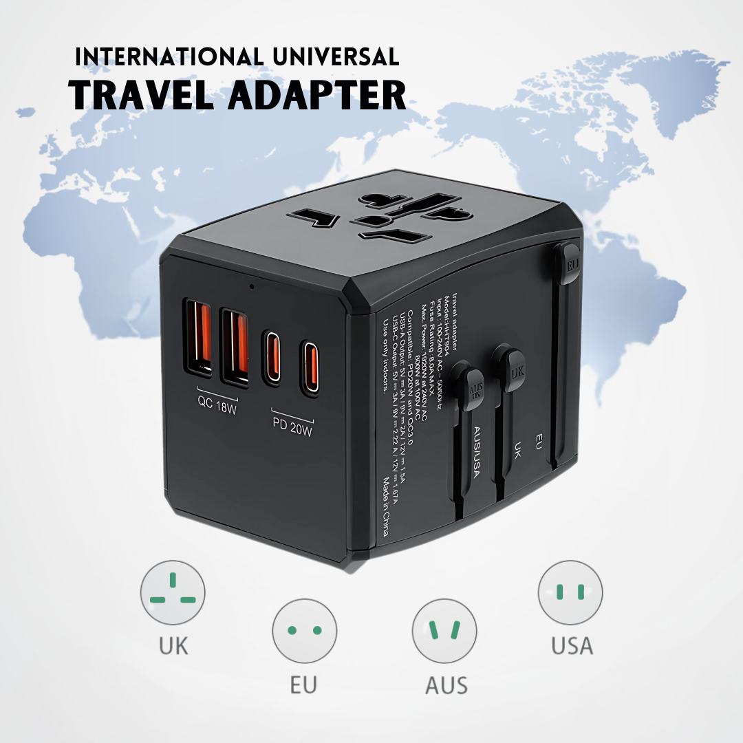 QC18W USB and PD20W Type C port multi-functional universal travel adapter