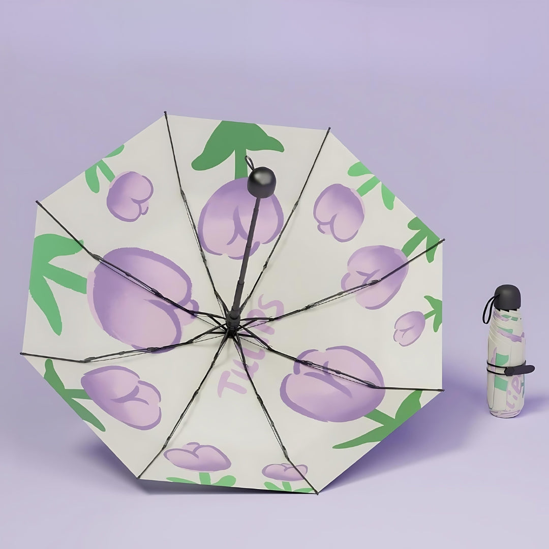 Folding compact and portable, light anti-ultraviolet five-fold umbrella.