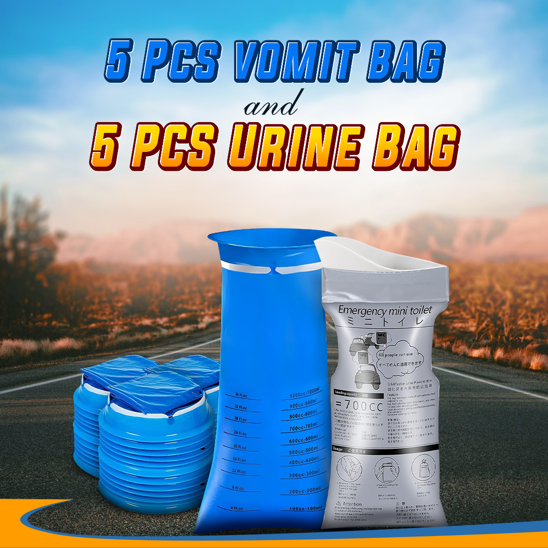 5 PCS VOMIT BAG AND 5 PCS URINE BAG COMBO