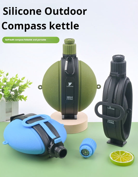 Portable with compass silicone water bottle