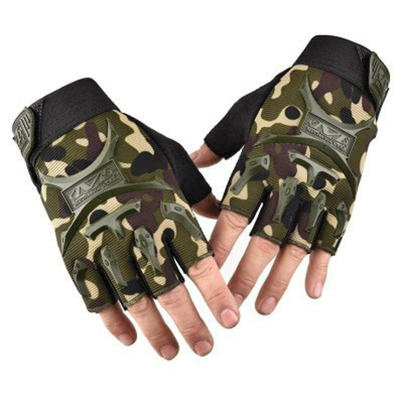 Half-finger gloves for boys fitness non-slip fingerless tactics military fan gloves training