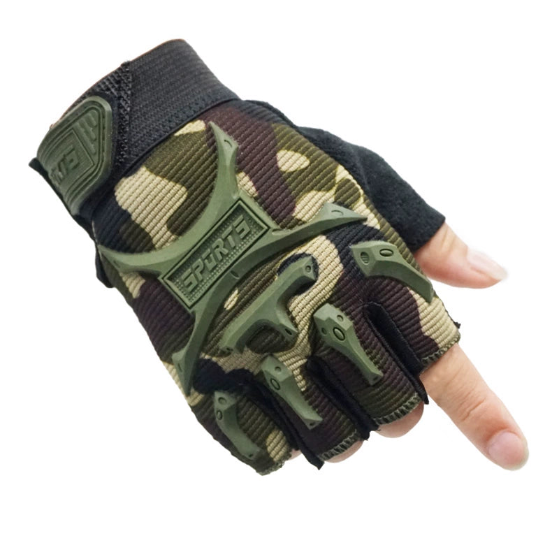 Half-finger gloves for boys fitness non-slip fingerless tactics military fan gloves training