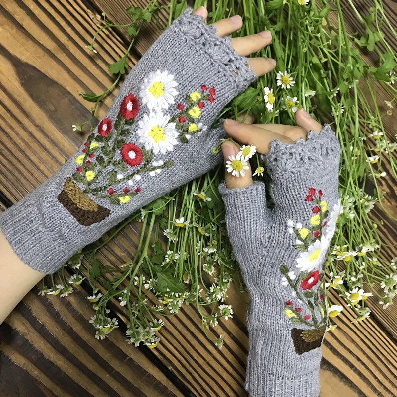 Handmade Knitted Long Winter Gloves With Soft Crochet